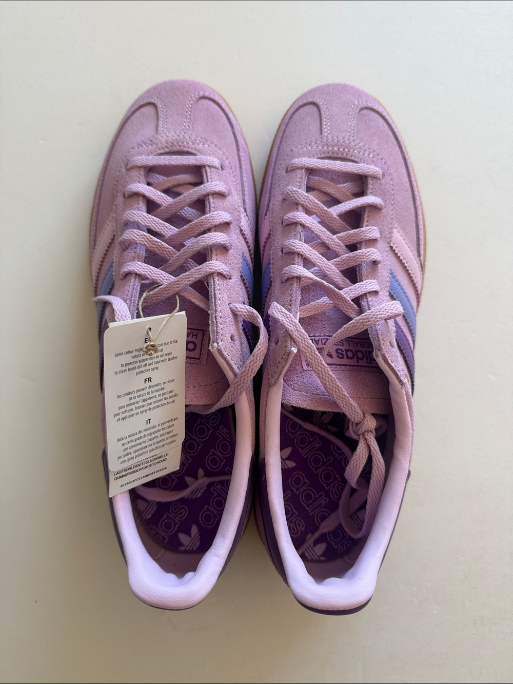 Adidas Handball Espezial Lavender Pink Suede Sneakers with Blue Stripes size 10 - Picture 2 of 5